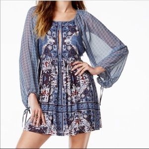 Free People Oksana Blue Print Boho Dress